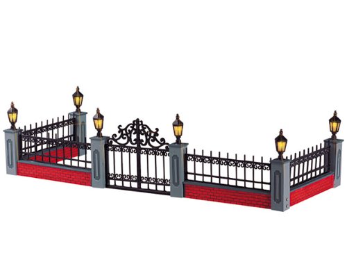 Lemax Christmas Village Lighted Wrought Iron Fence 5-Piece Accessory Set #54303