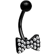 Crystalline Gem Black Bow Tie Belly Ring