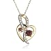 Yellow Gold Plated Sterling Silver Garnet and Diamond Heart Pendant, 18"