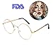 Retro Round Glasses Clear Lens Metal Frame UV400 Protection for Men Women Gold