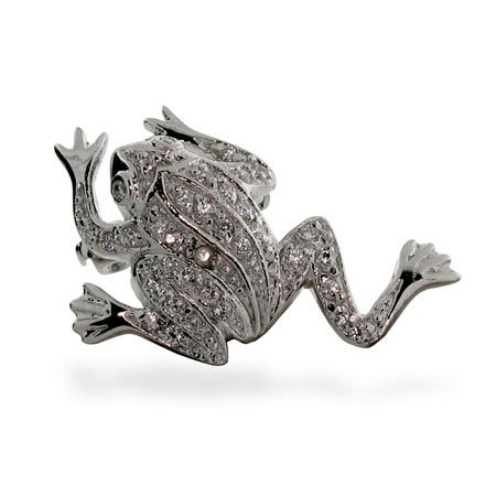 Childrens Toyshop  Jewelry : Eve's Addiction Sterling Silver Diamond Cubic Zirconia Leaping Frog Pin