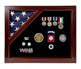 IMAGE OF Military Award Shadow Box with Display Case for 3 x 5ft Flag - Felt in Black, Blue, or Red (Blue Selected)