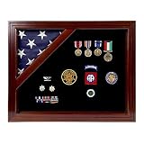 Military Award Shadow Box with Display Case for 3 x 5ft Flag - Felt in Black, Blue, or Red (Black Selected)