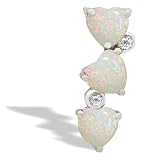 14K White Gold Genuine Heart Opal and Diamond 3-Stone Pendant