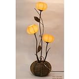 Mulberry Rice Paper Ball Handmade Three Flower Bud Design Art Shade Yellow Round Globe Lantern Brown Asian Oriental Decorative Accent Home Decor Bedroom Table Floor Uplight Lamp