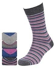 4 Pairs of Autograph Marl Striped Socks with Modal