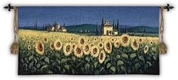 Tuscan Panorama Sunflowers Tapestry Wallhanging Comes With Wall Hanging Rod and Tassels