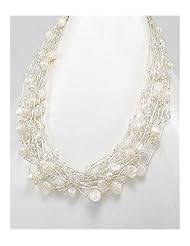 Japanese silk cord Fresh Water Pearls Necklace In Zinc