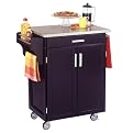 Black Kitchen Cart with Stainless Steel Top