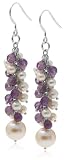  : STERLING SILVER AMETHYST FRESHWATER CULTURED PEARL DANGLE EARRINGS