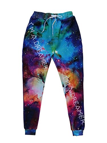 Unisex Emoji Joggers Sweatpants Trousers Galaxy blue Sportswear gym sport (S)