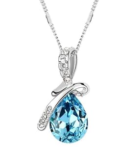MFYS Eternal Love Teardrop Swarovski Elements Crystal Pendant Necklace for Women W 18k White Gold Plated Chain Amethyst Bule with Gift Box
