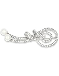 Sterling Silver Glass Freshwater Pearl Fancy CZ Pin. Metal Wt- 10.25g