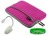Magenta Dual-Pocket Neoprene Sleeve Case and Book light for Barnes & Noble nook E-Reader Reading Device (nook NOT Included)