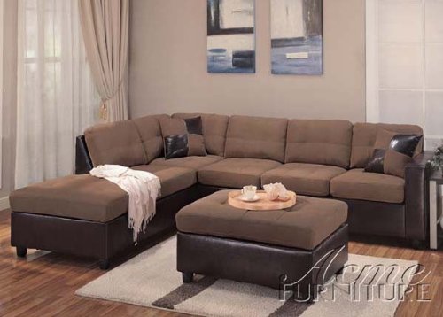 Sectional Sofa and Ottoman Set in Saddle Fabric