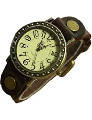 Eioo® Vintage Men Womens Genuine Leather Band Cuff Flax Bracelet Bangle Wrist Watch Brown