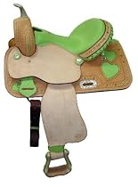14" Lime Green Hearts Rhinestone Crystal Barrel Saddle By Blue River Saddlery