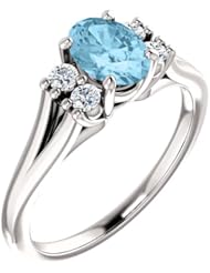 14K White Gold 7.00x5.00mm Oval Cut Aquamarine and Diamond Ring -- LIFETIME WARRANTY