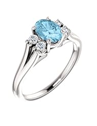 18K White Gold 7.00x5.00mm Oval Cut Aquamarine and Diamond Ring -- LIFETIME WARRANTY