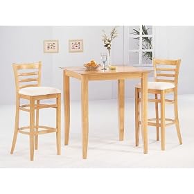 3pcs Maple Wood Finish Bar Table w 2 Bar Stools Set by visiondecor Furniture