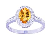 14K Yellow or White Gold Small Oval Gemstone and Diamond Engagement Ring-Citrine-full, half sizes from 5-8.5