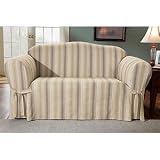 Sure Fit Organic Cotton Stripe Slipcover, Sofa, Brown