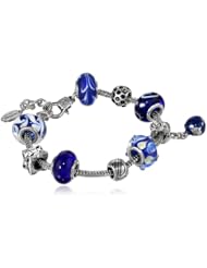 Charmed Feelings Murano Style Glass Beads and Charm Bracelet, 7.5" + 1" Extender