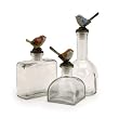Set of 3 Glass Bottles with Adorable Jeweled Chickadee Bird Stoppers
