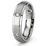 5mm Women's Titanium Wedding Band with 6 Bezel Set CZs (Sizes 6-8)