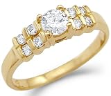  : Solid 14k Yellow Gold Ladies New CZ Cubic Zirconia Engagement Ring Round Cut 1.0 ct