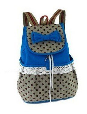 niceEshop Lightweight Bow Polk Dots Lace Dayback Backpack Canvas Bookbag School Bags for Girl, Blue