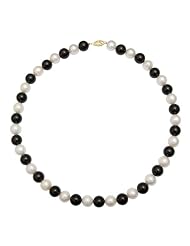 Dramatically poetic 14kt Yellow Gold Freshwater Pearl And Onyx Necklace 18" in Gift Box