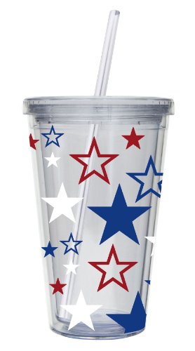 Cypress Home 17-Ounce Insulated Cup With Lid and Straw, Red White and Blue Stars