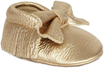MiniStyleFinds Girls Gold Bow Moccasins 6-12m (12.5cm)