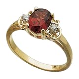 14K Yellow Gold Genuine Mozambique Garnet and Diamond Ring