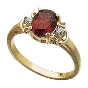14K Yellow Gold Genuine Mozambique Garnet and Diamond Ring