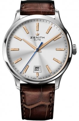 Zenith Men's 03.2020.670/01.c498 Elite Captain Central Second Silver Sunray Dial Watch