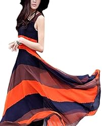 Sexy Chiffon Striped Print Sleeveless Maxi Dress 