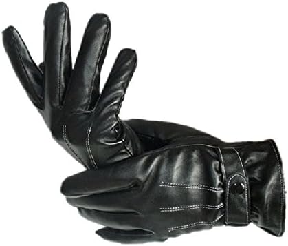 EKIMI Men's Luxurious PU Leather Winter Super Driving Warm Cashmere Gloves