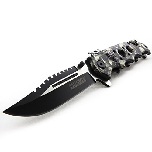 Unlimited Wares Grey Skull Tactical Assisted Opening Folding Knife 4.75-Inch Closed