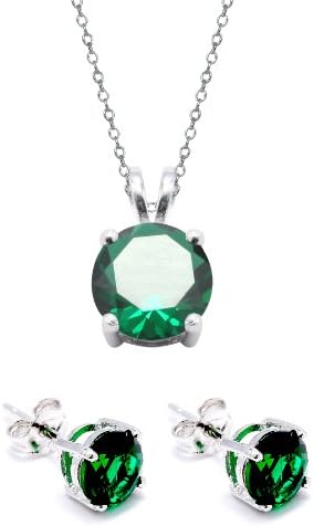 Authentic Emerald Color, 2.00 Carats Cubic Zirconia Set , Includes 16 Rolo Chain And 2 C.T.W Earrings.