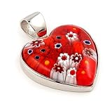 Sterling Silver Heart Pendant With Red Murano Millefiori