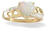 14K Yellow Gold Genuine Heart Opal and Diamond Ring