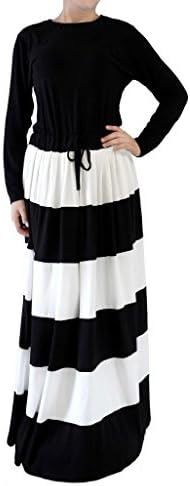 Exotic Elegance Women's Long Sleeve Rayon Maxi Dress One Size Black And White