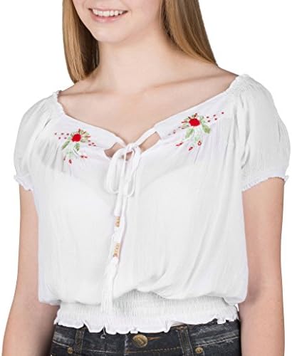 [1145-WHT-LG] Peasant Embroidery Top