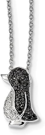 0.149ctw. Sterling Silver Black and White Diamond Penguin Pendant- 18 inch - White Night Diamonds