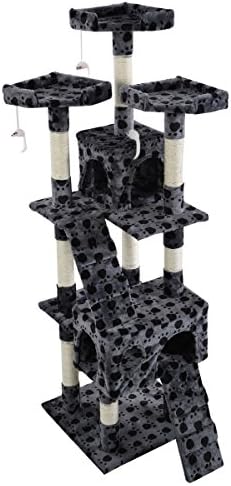 Beautifully Designed with Fun Activities for Your Cat to Scratch, Climb, Jump. 66" Cat Tree Tower Condo Furniture Gray with Paws Pet Kitty Scratching Post Play House