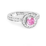 1.00ct tw Enhanced Pink Round Diamonds Bezel Set Center Micro Pave' Fashion Antique Look Engagement Ring set in 14k Gold
