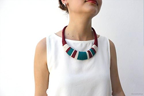 Dana - Burgundy and teal statement necklace made with cotton crochet threads