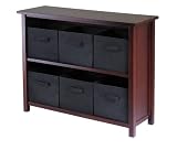 Winsome Wood Verona Wood 3 Tier Open Cabinet with 6 Black Folding Fabric Baskets